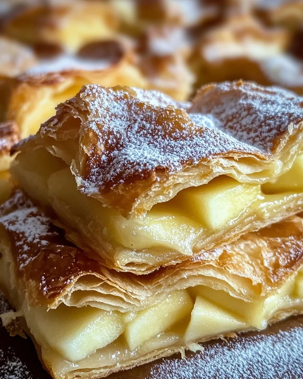 Blätterteigkuchen mit Puddingcreme und Apfel