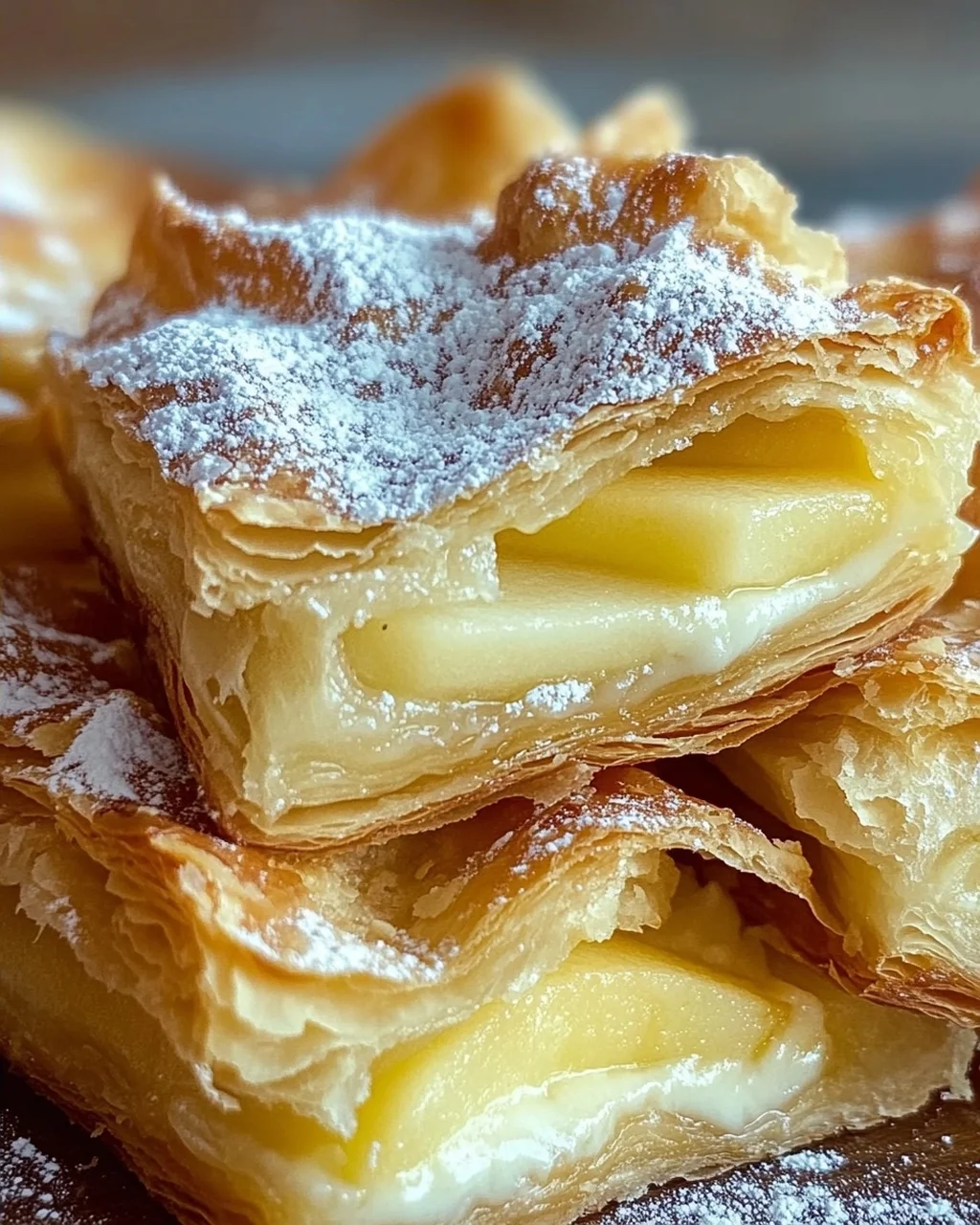 Blätterteigkuchen mit Puddingcreme und Apfel