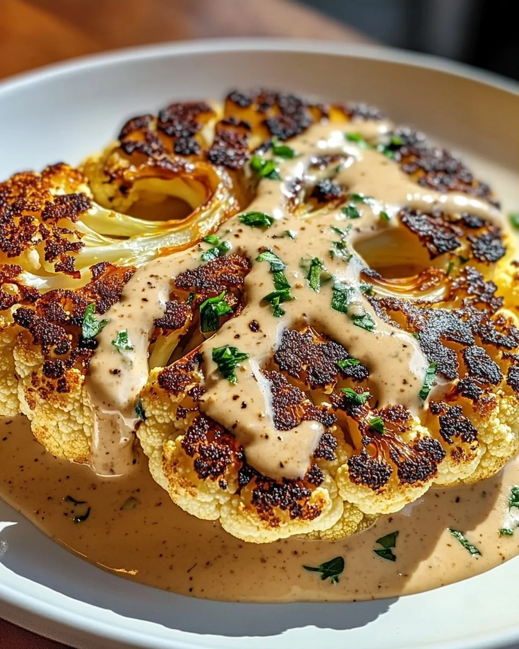 Blumenkohlsteak mit Pfefferrahmsauce