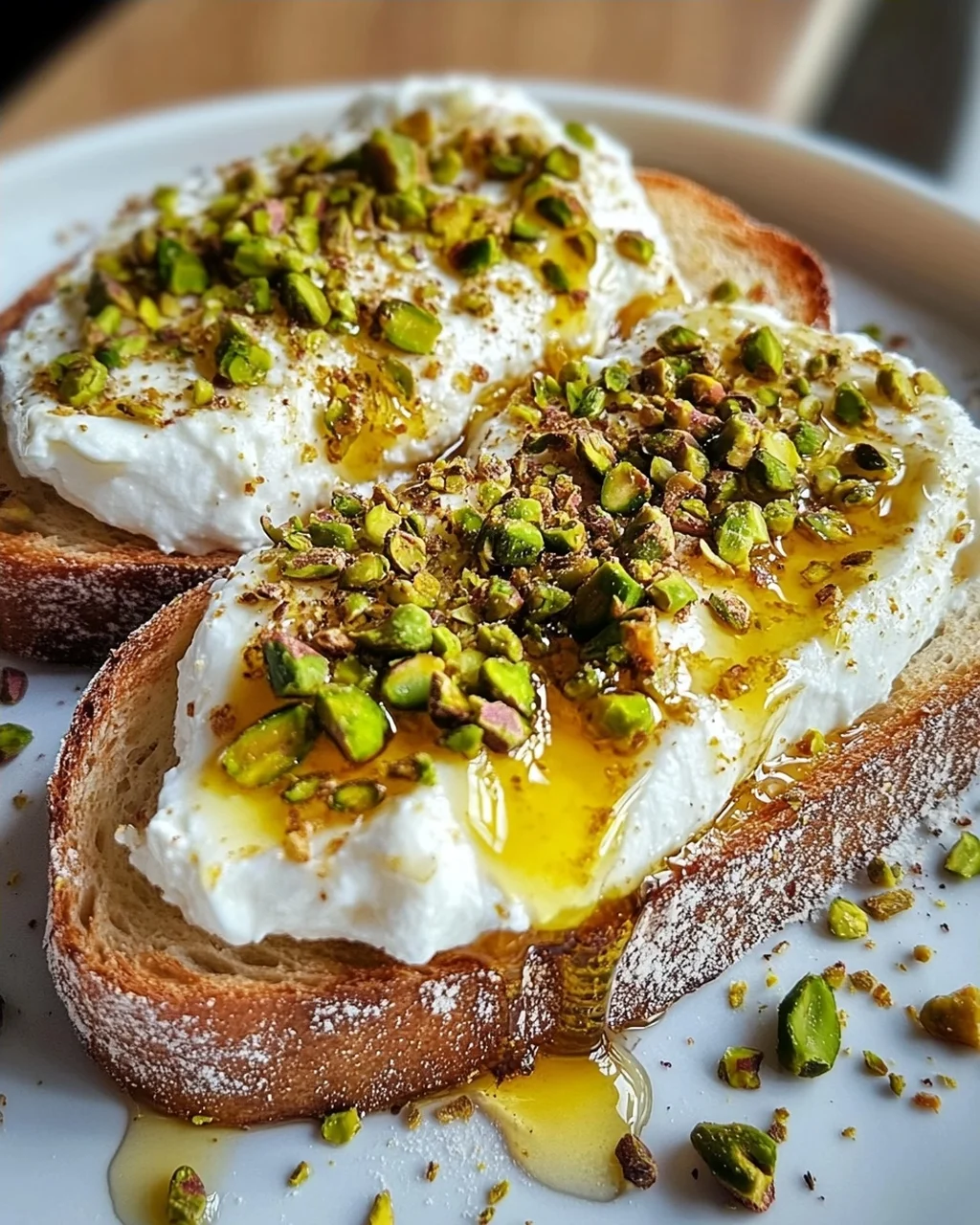 Burrata-Toast mit Pistazien und heißem Honig