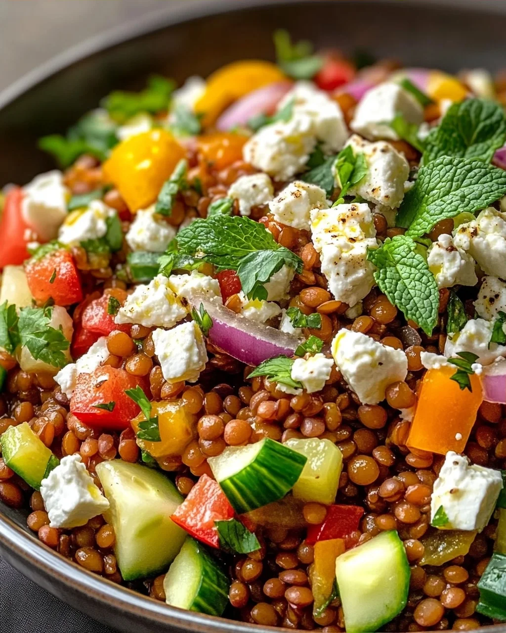 Cremiger Orientalischer Linsensalat Feta