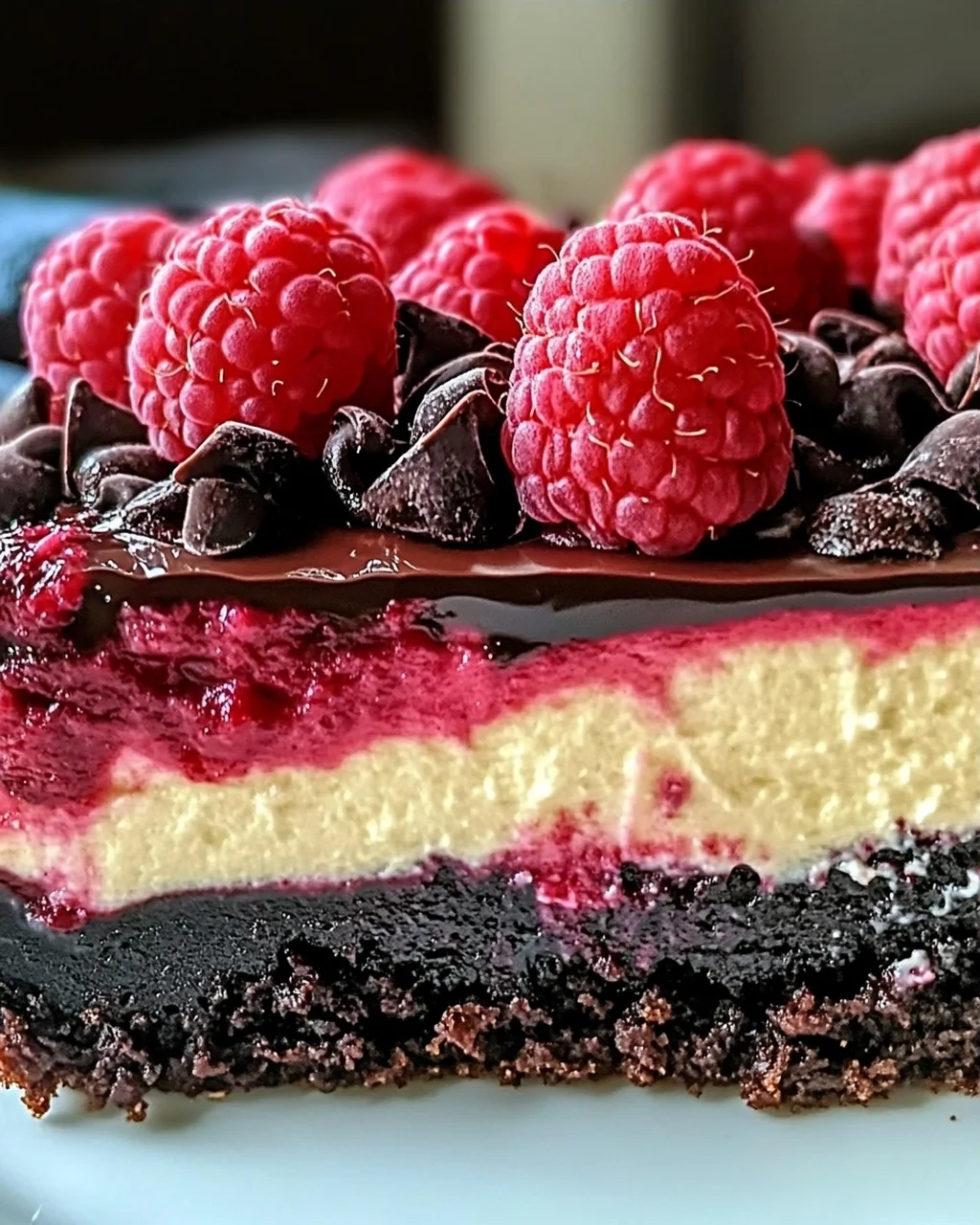 Dunkle Schokoladen-Himbeer-Käsekuchen einfach genießen