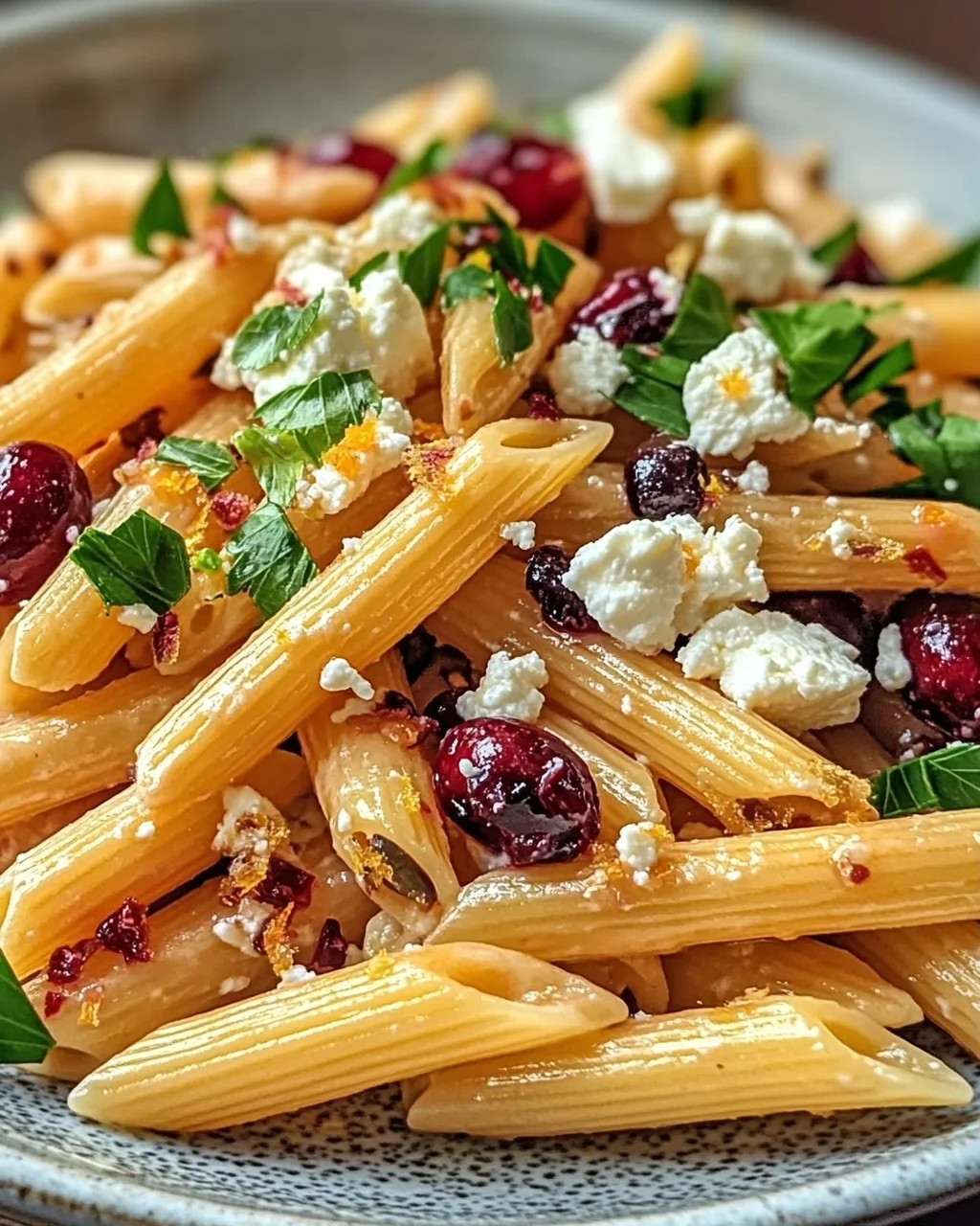 Feta-Cranberry-Penne-Salat mit Orangen-Vinaigrette Rezept