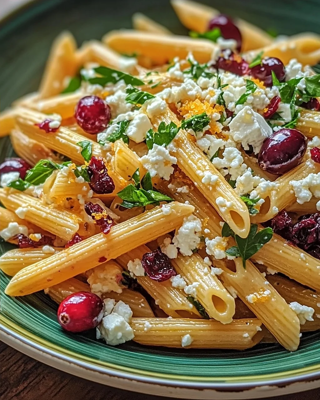 Feta-Cranberry-Penne-Salat mit Orangen-Vinaigrette Rezept