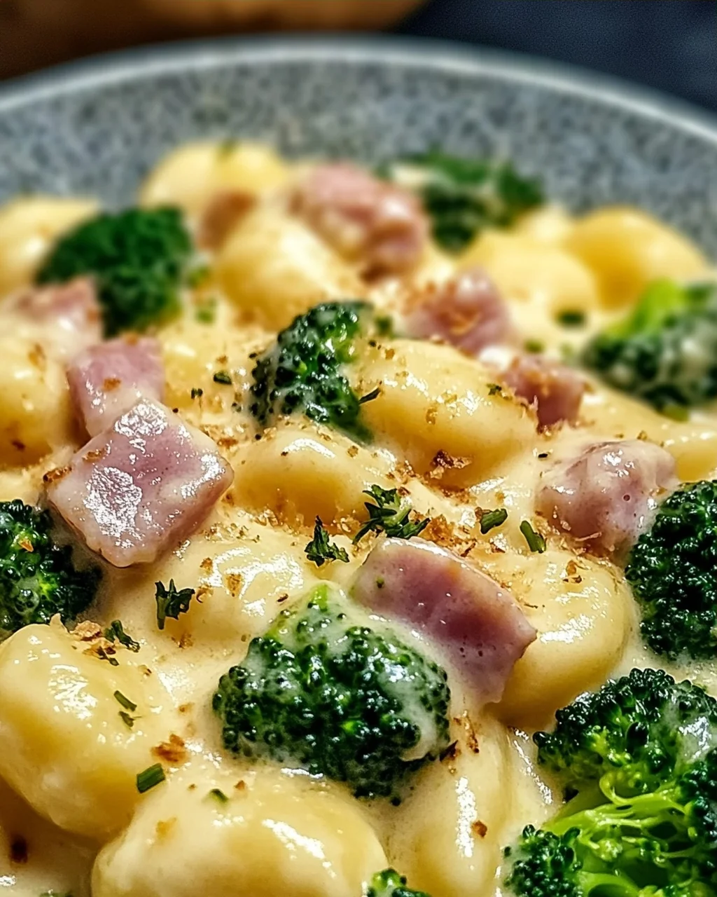 Gnocchi mit Brokkoli und Schinken in cremiger Käsesoße