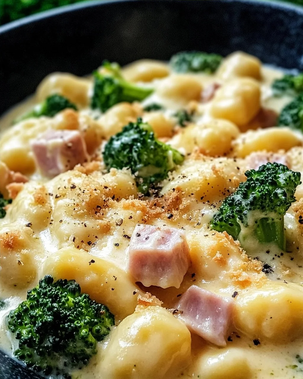 Gnocchi mit Brokkoli und Schinken in cremiger Käsesoße