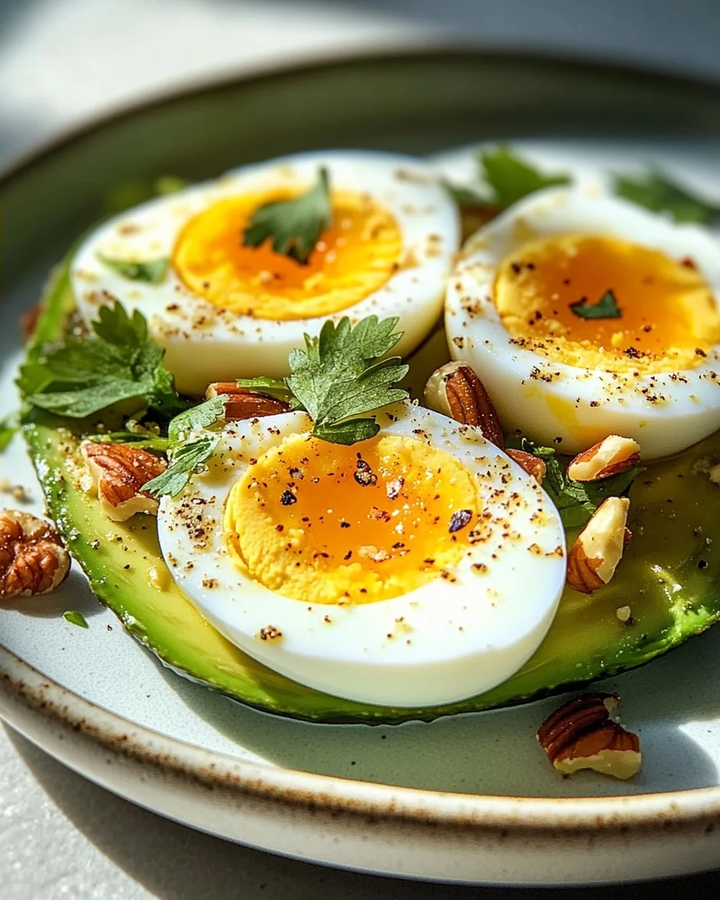 Hartgekochte Eier mit Avocado & Nüssen: Dein Power-Frühstück!