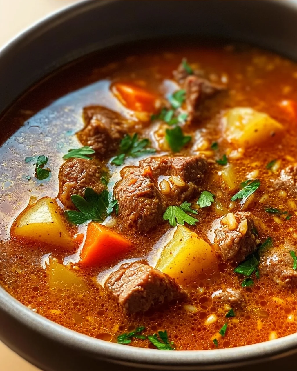Herzhafte serbische Reisfleischsuppe