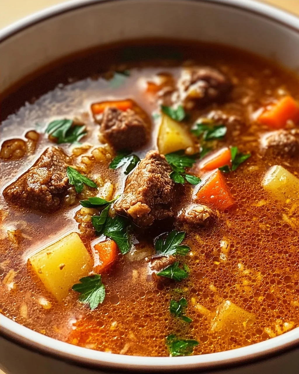 Herzhafte serbische Reisfleischsuppe