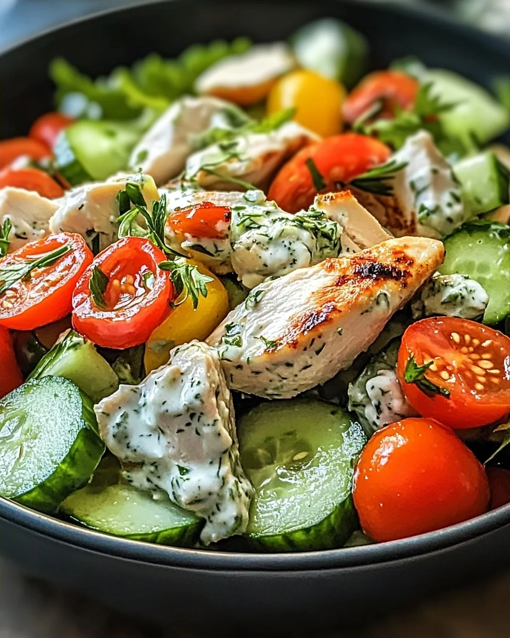 Mediterraner Tzatziki-Hähnchensalat