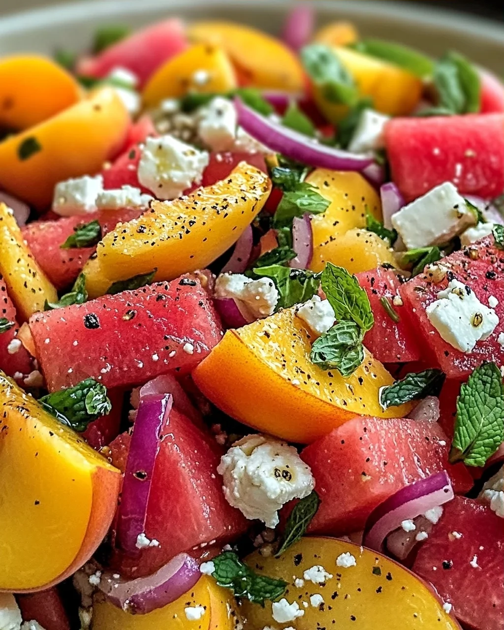 Pfirsich Wassermelonen Salat für heiße Sommertage