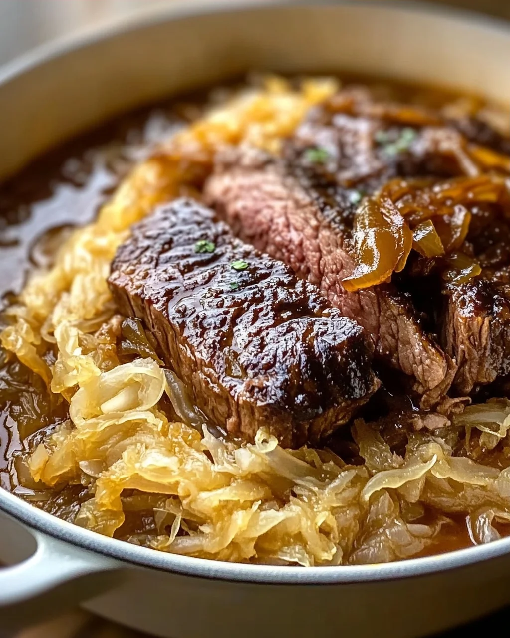 Saftiges Rindfleisch mit Sauerkraut und braunem Zucker Rezept