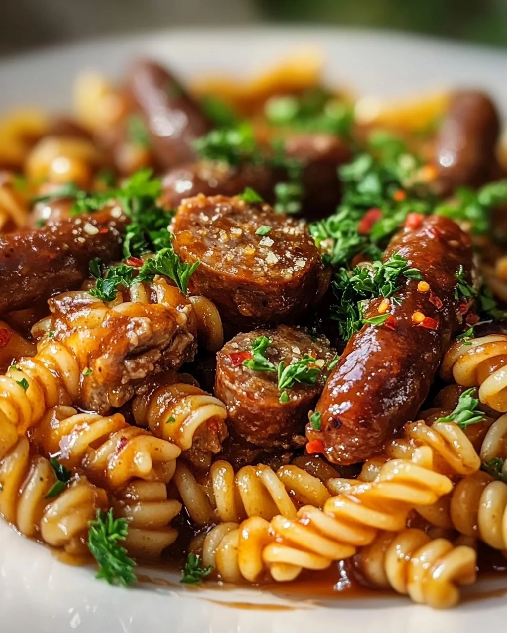 Scharfe Honig BBQ Wurst Pasta aus einer Pfanne – Schnell & Lecker!