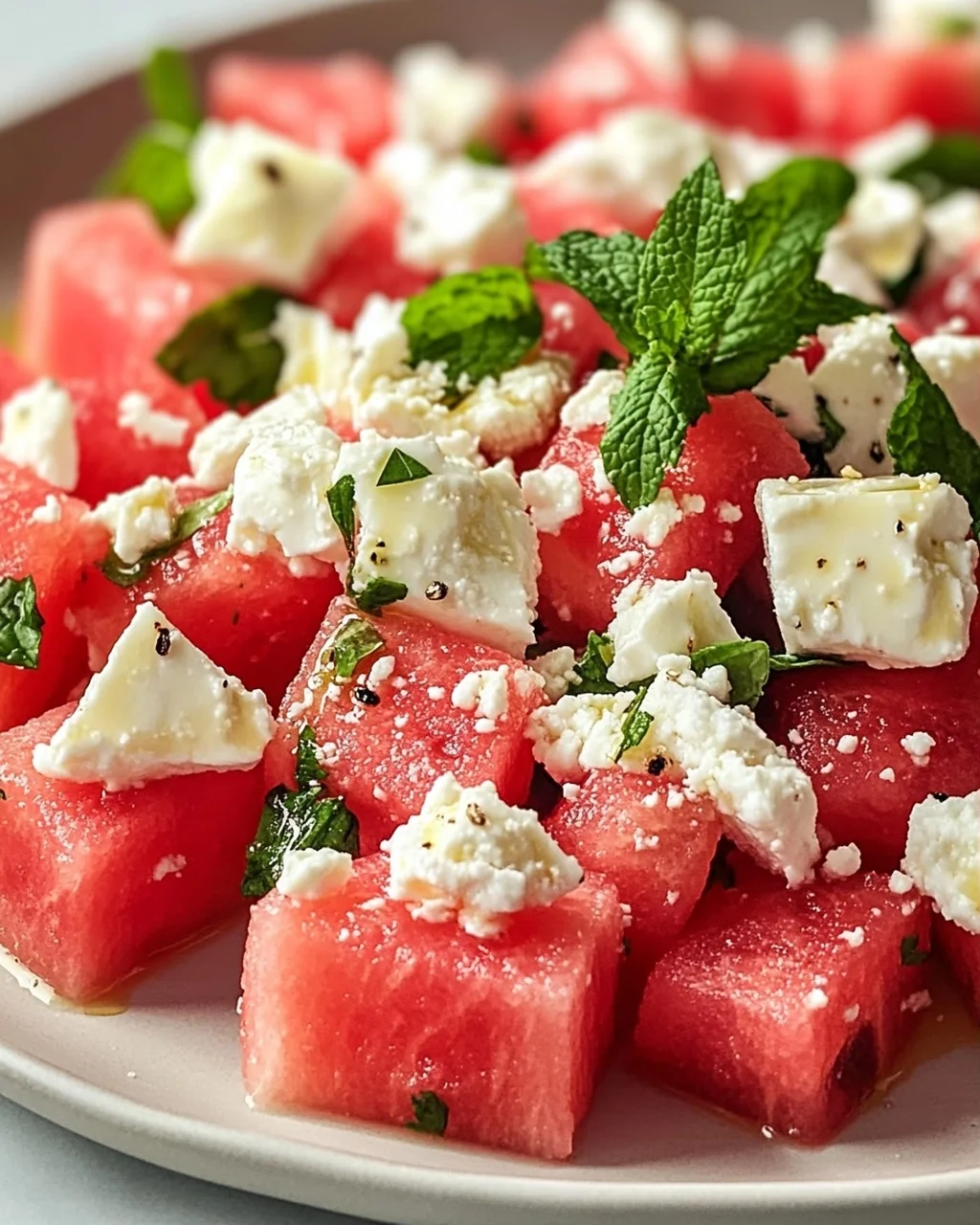 Sommerlicher Wassermelonen Feta Salat mit Minze Rezept