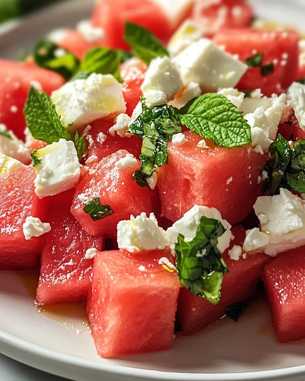 Sommerlicher Wassermelonen Feta Salat mit Minze Rezept