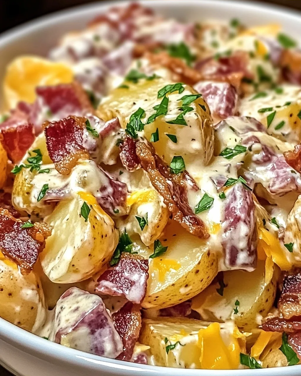 Steakhouse Kartoffelsalat mit Bacon und Cheddar