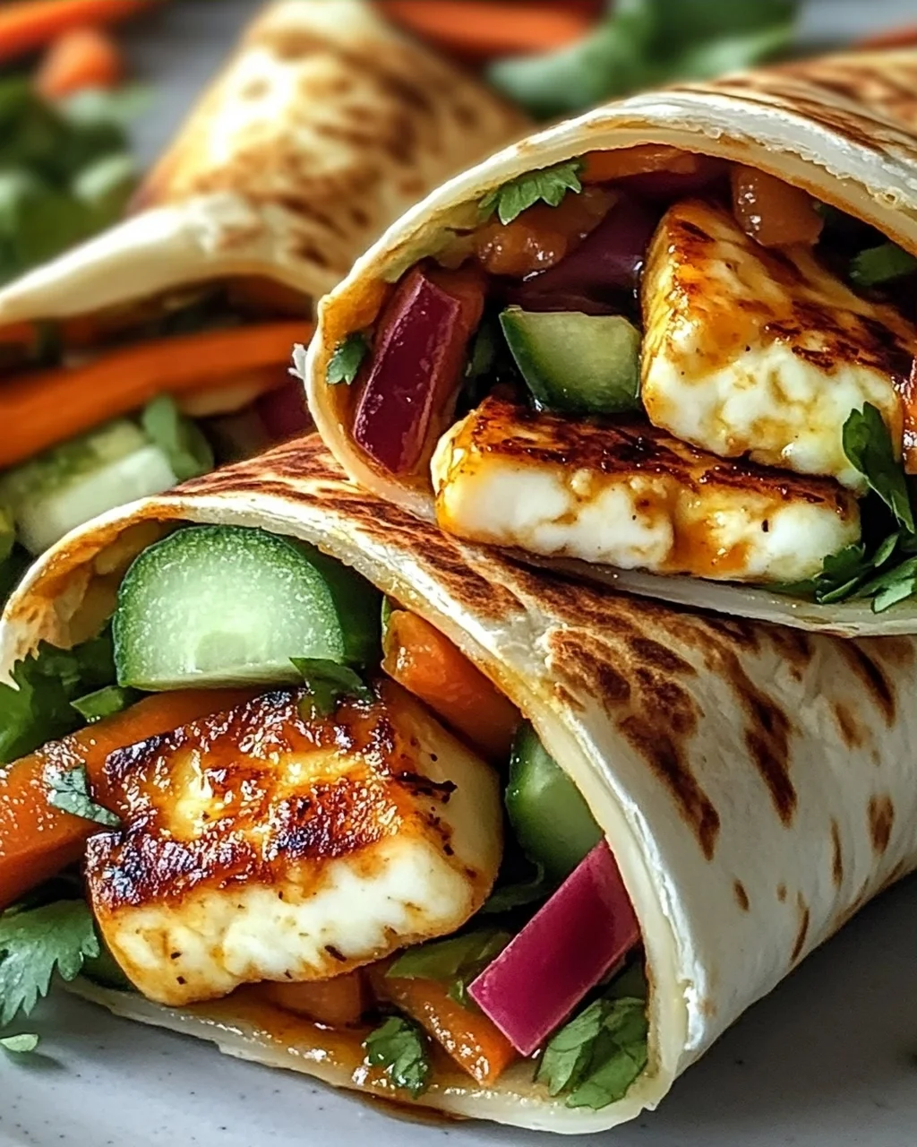 Vegetarische Süß-Chili-Halloumi-Wraps für deinen Genuss